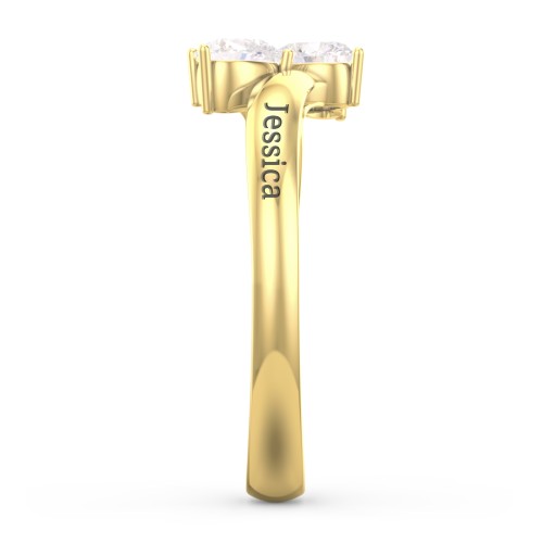 Inverted Twin Heart Ring – 10K Yellow Gold with Diamond