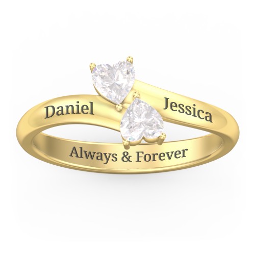 Inverted Twin Heart Ring – 10K Yellow Gold with Diamond