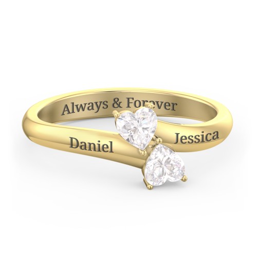Inverted Twin Heart Ring – 10K Yellow Gold with Diamond