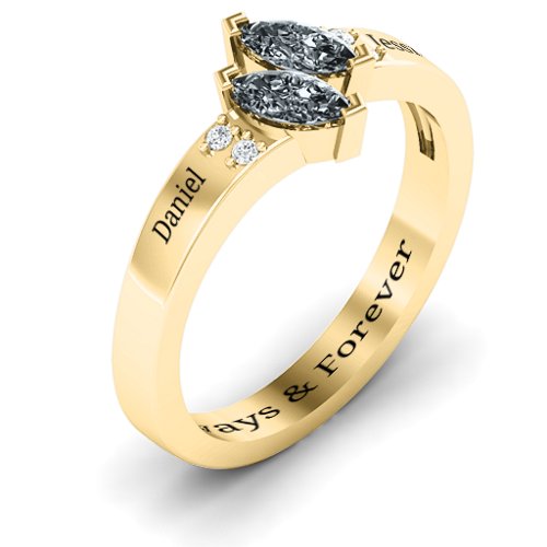 Twin Marquises and Accent Ring – 10K Yellow Gold with Cubic Zirconia
