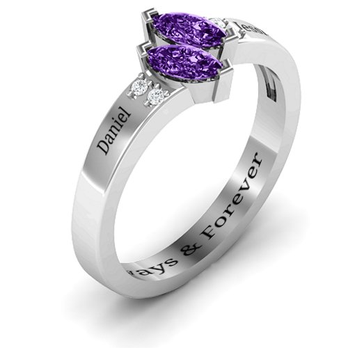 Twin Marquises and Accent Ring – Sterling Silver with Amethyst and Cubic Zirconia