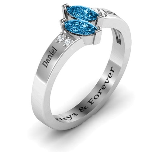 Twin Marquises and Accent Ring – Sterling Silver with Blue Topaz and Cubic Zirconia
