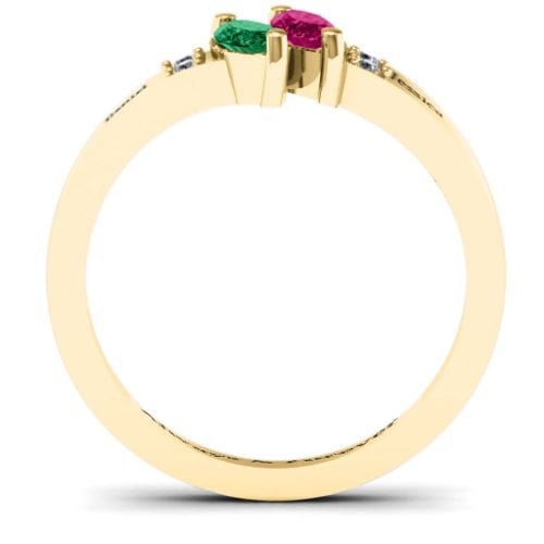 Twin Marquises and Accent Ring – 10K Yellow Gold with Emerald, Ruby, and Cubic Zirconia