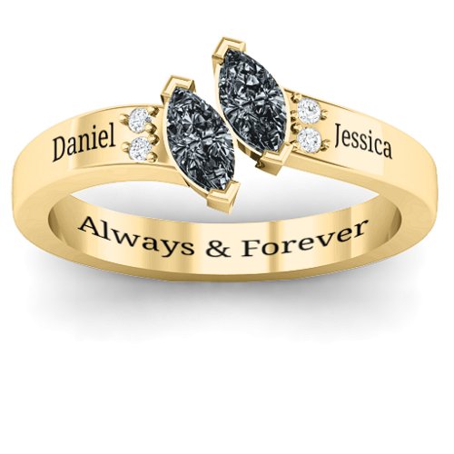 Twin Marquises and Accent Ring – 10K Yellow Gold with Cubic Zirconia