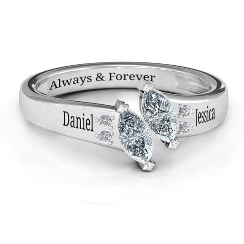 Twin Marquises and Accent Ring – Sterling Silver with Cubic Zirconia