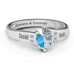 Twin Marquises and Accent Ring in 925 Sterling Silver with Blue Topaz and Cubic Zirconia