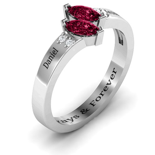 Twin Marquises and Accent Ring – Sterling Silver with Ruby and Cubic Zirconia