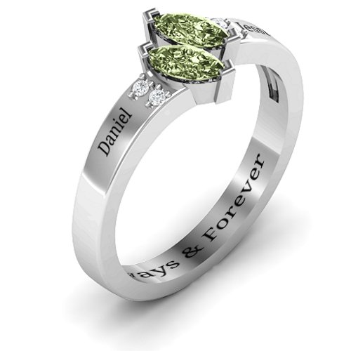 Twin Marquises and Accent Ring – Sterling Silver with Peridot and Cubic Zirconia