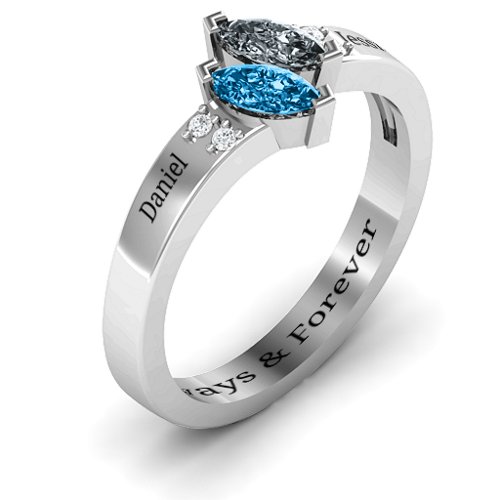 Twin Marquises and Accent Ring – Sterling Silver with Blue Topaz and Cubic Zirconia