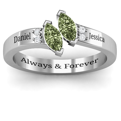 Twin Marquises and Accent Ring – Sterling Silver with Peridot and Cubic Zirconia