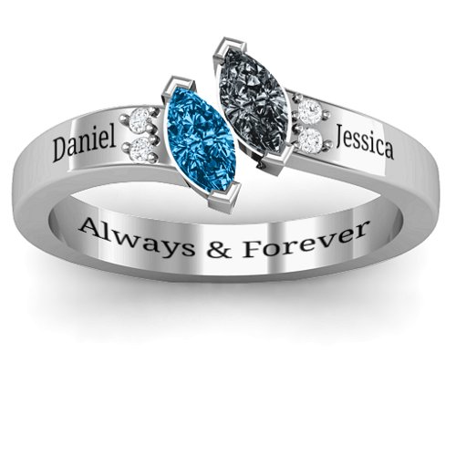 Twin Marquises and Accent Ring – Sterling Silver with Blue Topaz and Cubic Zirconia