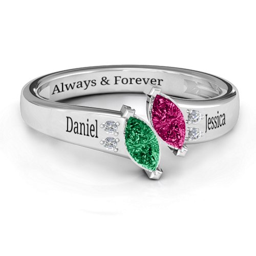 Twin Marquises and Accent Ring – Sterling Silver with Emerald, Ruby, and Cubic Zirconia