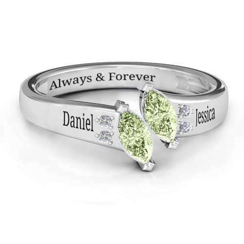 Twin Marquises and Accent Ring – Sterling Silver with Peridot and Cubic Zirconia