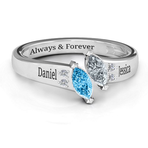 Twin Marquises and Accent Ring – Sterling Silver with Blue Topaz and Cubic Zirconia