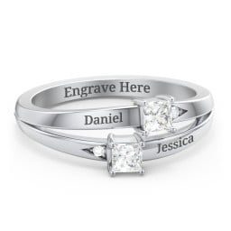 Two Stone Split Band Ring with Accents