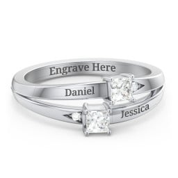 Two Stone Split Band Ring with Accents