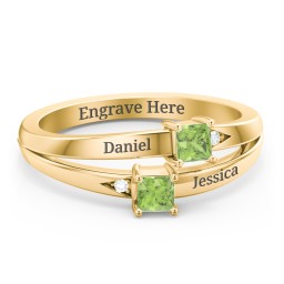 Two Stone Split Band Ring with Accents