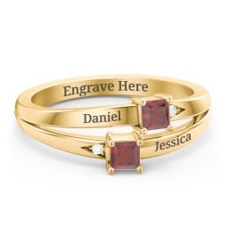 Two Stone Split Band Ring with Accents