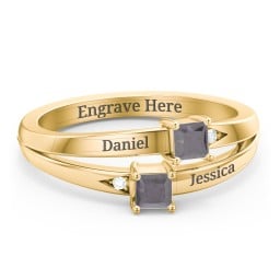 Two Stone Split Band Ring with Accents