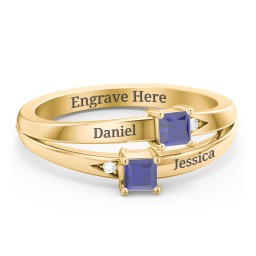 Two Stone Split Band Ring with Accents