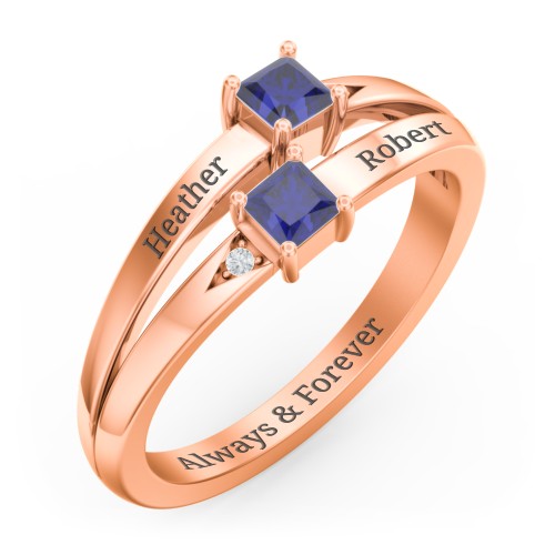 Two Stone Split Band Ring with Accents