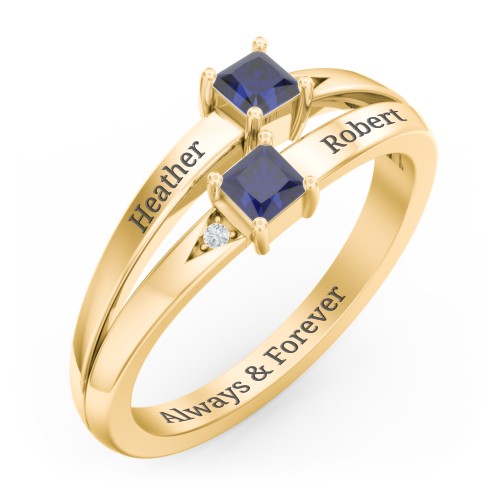 Two Stone Split Band Ring with Accents