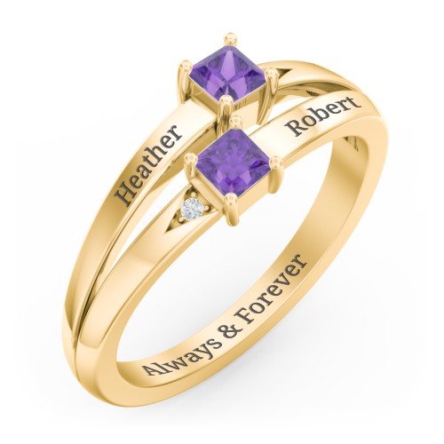 Two Stone Split Band Ring with Accents