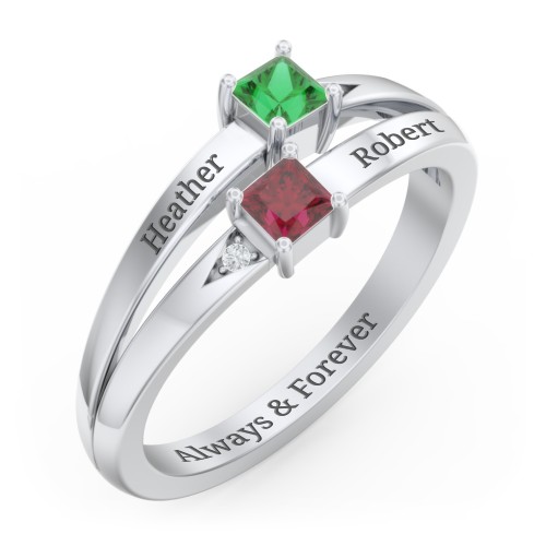 Two Stone Split Band Ring with Accents