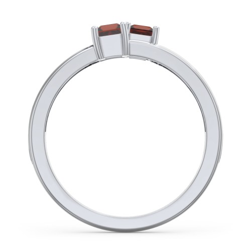 Two Stone Split Band Ring with Accents – Sterling Silver with Garnet and Cubic Zirconia