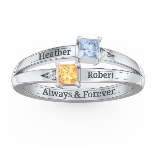 Two Stone Split Band Ring with Accents