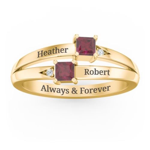 Two Stone Split Band Ring with Accents