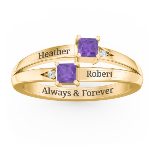 Two Stone Split Band Ring with Accents