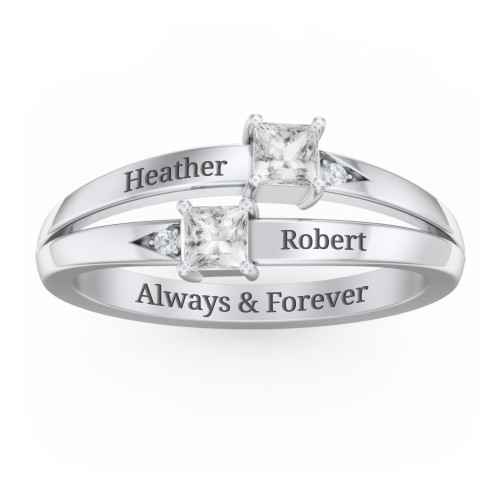 Two Stone Split Band Ring with Accents