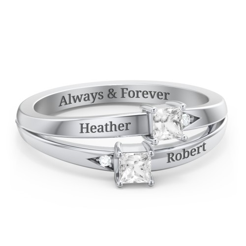 Two Stone Split Band Ring with Accents