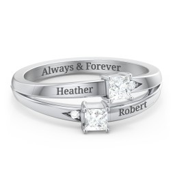 Two Stone Split Band Ring with Accents in 925 Sterling Silver with Diamond