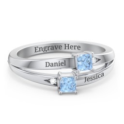 Two Stone Split Band Ring with Accents in 925 Sterling Silver with Diamond and Blue Topaz