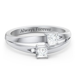 Two Stone Split Band Ring with Accents in 925 Sterling Silver with Diamond