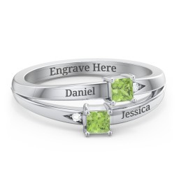 Two Stone Split Band Ring with Accents in 925 Sterling Silver with Peridot