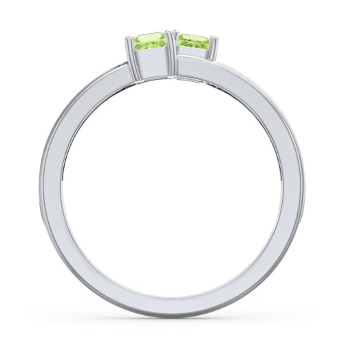 Two Stone Split Band Ring with Accents – Sterling Silver with Peridot and Cubic Zirconia
