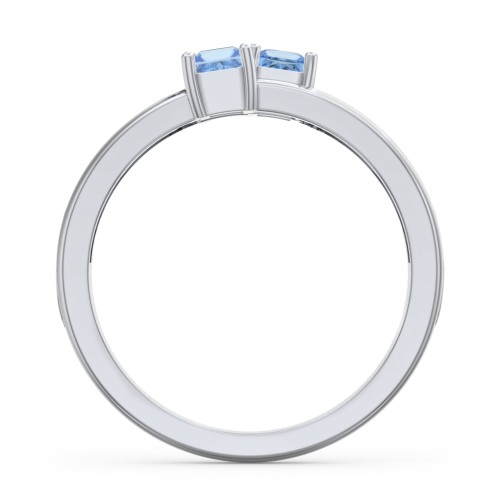 Two Stone Split Band Ring with Accents – Sterling Silver with Blue Topaz and Cubic Zirconia