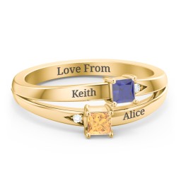 Two Stone Split Band Ring with Accents in 10K Solid Yellow Gold with Blue Sapphire and Citrine
