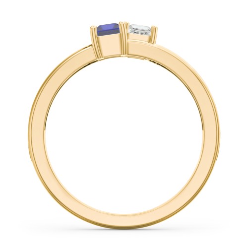 Two Stone Split Band Ring with Accents – 10K Yellow Gold with Cubic Zirconia and Blue Sapphire