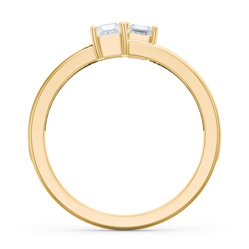 Two Stone Split Band Ring with Accents – 10K Yellow Gold with Diamond and Cubic Zirconia