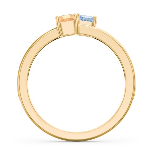 Two Stone Split Band Ring with Accents – 10K Yellow Gold with Aquamarine, Citrine, and Cubic Zirconia