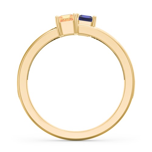 Two Stone Split Band Ring with Accents – 10K Yellow Gold with Blue Sapphire, Citrine, and Cubic Zirconia