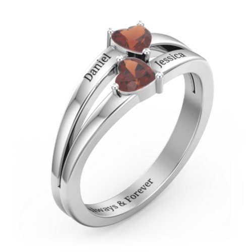 Twin Hearts Ring – Sterling Silver with Garnet