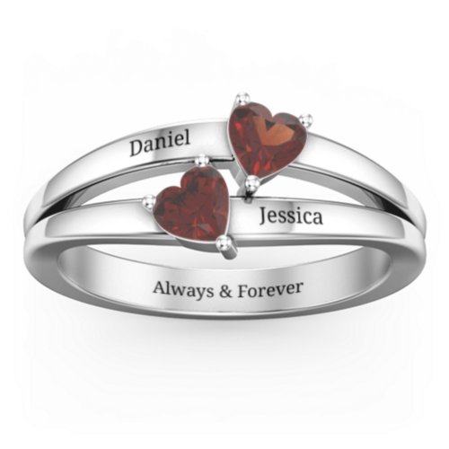 Twin Hearts Ring – Sterling Silver with Garnet