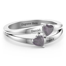 Twin Hearts Ring in 925 Sterling Silver with Alexandrite