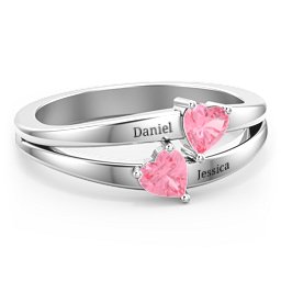 Twin Hearts Ring in 925 Sterling Silver with Pink Tourmaline