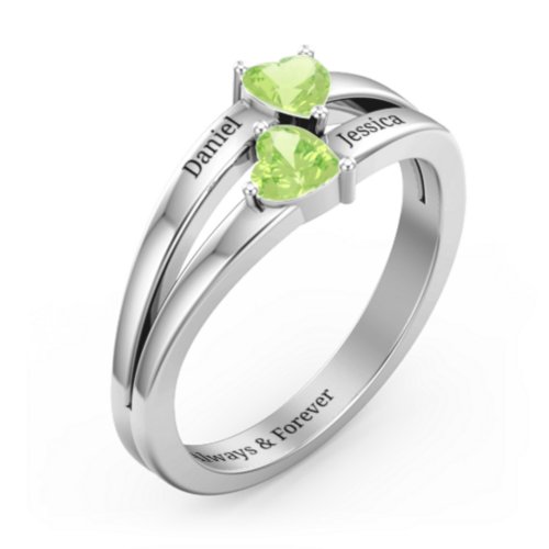 Twin Hearts Ring – Sterling Silver with Peridot